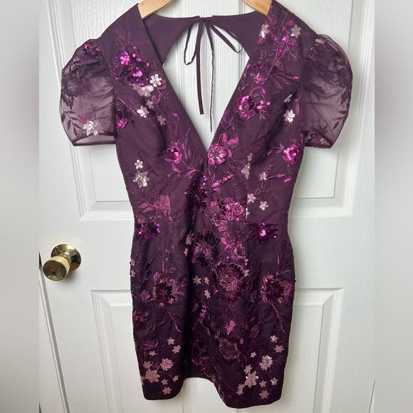 Helsi Floral Sequin Open Back Minidress Plum S - Picture 2 of 9
